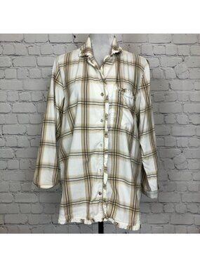 Soft Surroundings Night Divine Pajama Top Size M Ruffle White Beige Plaid